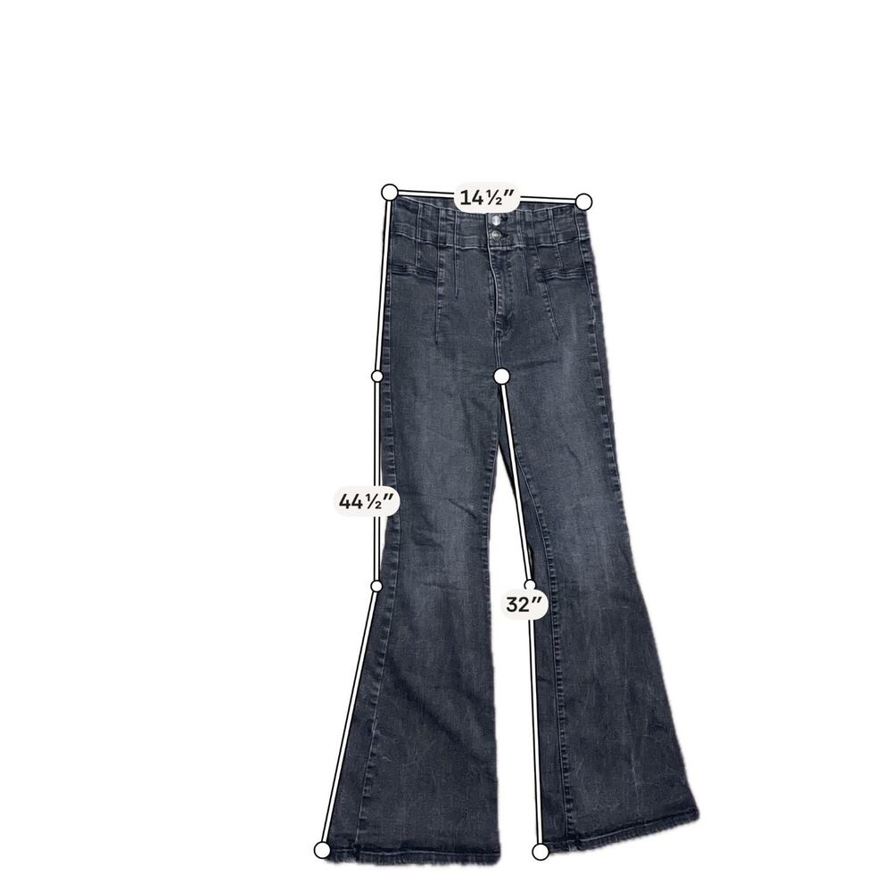 Free People We The Just Float On Flare Jeans Womens 31 Washed Black Stretch